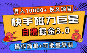 快手磁力聚星自撸掘金3.0,长久项目,日入500+个人可批量操作轻松月入过万-王总副业网