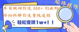 单日被动引流300+创业粉,轻松变现1w+,矩阵操作详细拆解引流变现过程-王总副业网