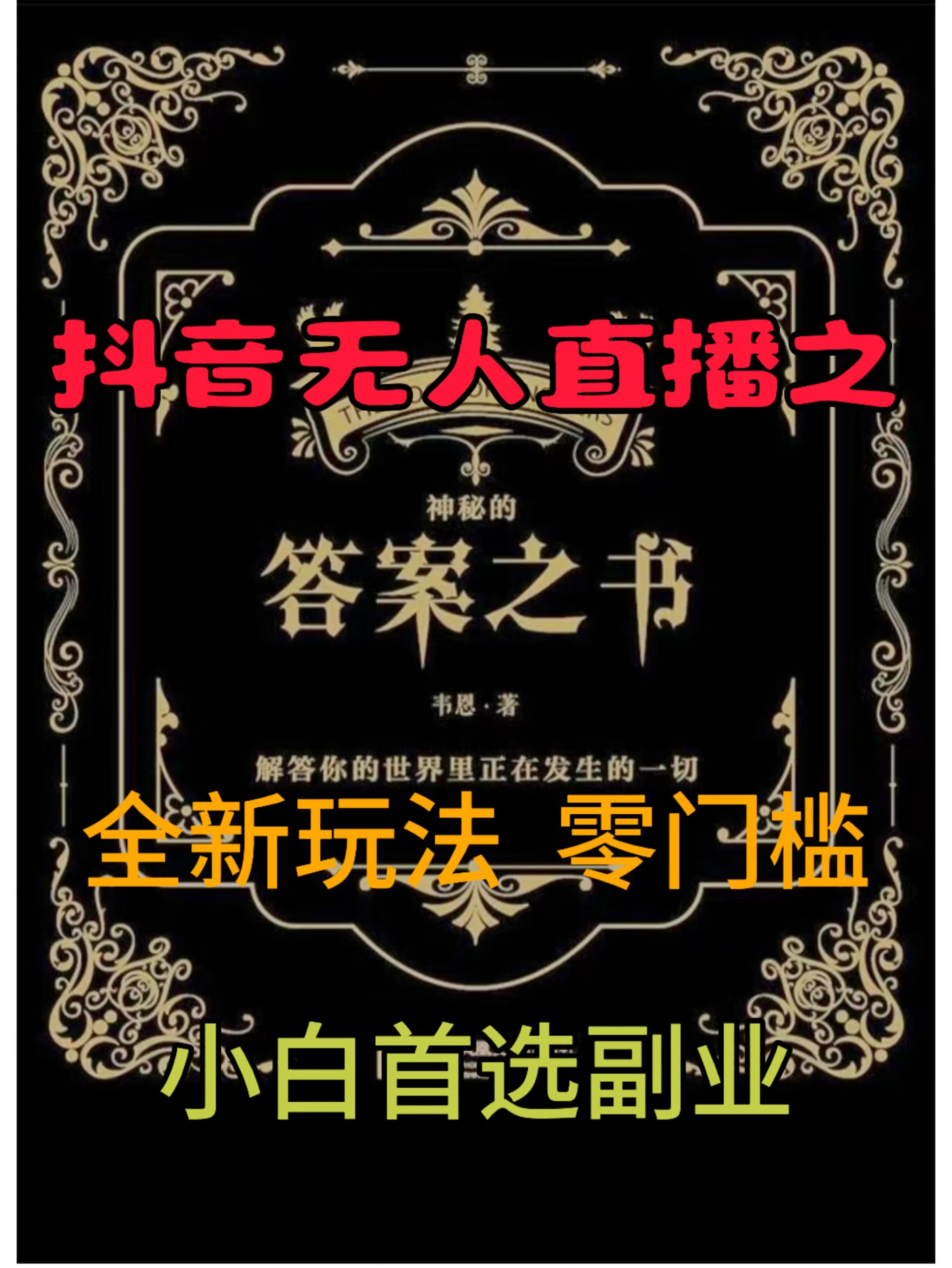 抖音无人直播之答案之书，全新玩法，搭配文档和网页，零门槛，0 粉开播，小白首选副业-王总副业网