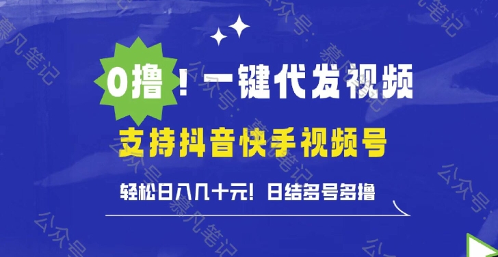 0撸抖音快手视频号一键代发视频，轻松日入几十元，日结多号多撸-王总副业网