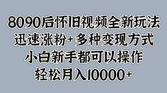 8090后怀旧视频全新玩法，迅速涨粉+多种变现方式，小白新手都可以操作-王总副业网