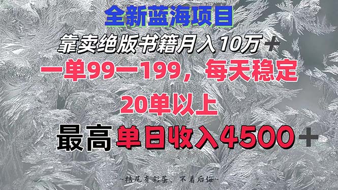 靠卖绝版书籍月入10W+,一单99-199，一天平均20单以上，最高收益日入4500+-王总副业网