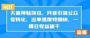 天涯神贴项目,抖音引流公众号转化,出单速度特别快,一周日收益破千-王总副业网