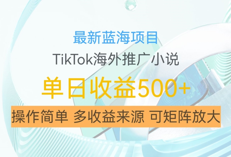 最新蓝海项目，利用tiktok海外推广小说赚钱佣金，简单易学，日入500+，可矩阵放大-王总副业网