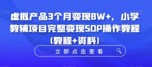 虚拟产品3个月变现8W+,小学教辅项目完整变现SOP操作教程(教程+资料)-王总副业网