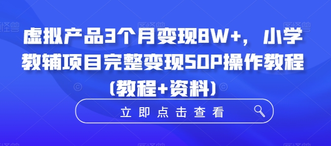 虚拟产品3个月变现8W+，小学教辅项目完整变现SOP操作教程(教程+资料)-王总副业网