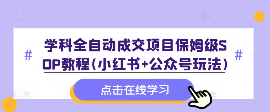 学科全自动成交项目保姆级SOP教程(小红书+公众号玩法)含资料-王总副业网