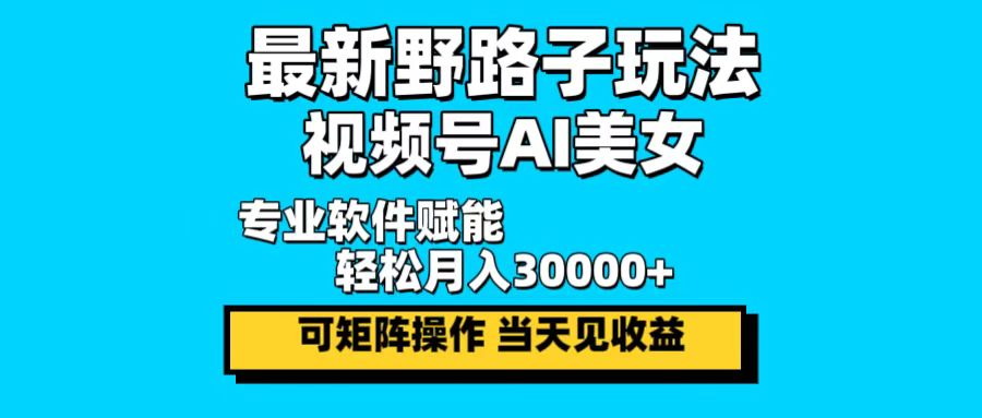 最新野路子玩法，视频号AI美女，当天见收益，轻松月入30000＋-王总副业网