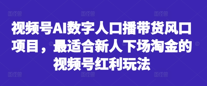 视频号AI数字人口播带货风口项目，最适合新人下场淘金的视频号红利玩法-王总副业网