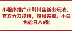 小程序推广计划抖音新出玩法,官方大力扶持,轻松实操,小白也能日入5张-王总副业网