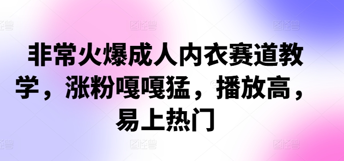 非常火爆成人内衣赛道教学，​涨粉嘎嘎猛，播放高，易上热门-王总副业网