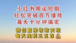 小红书搬运热门短剧,轻松爆流百万播放,每天引流几十人,搞个大几百块真的很简单-王总副业网