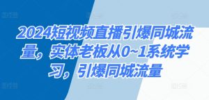 2024短视频直播引爆同城流量,实体老板从0~1系统学习,引爆同城流量-王总副业网