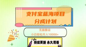 支付宝蓝海项目分成计划,无脑搬运,小白轻松月入1w+-王总副业网
