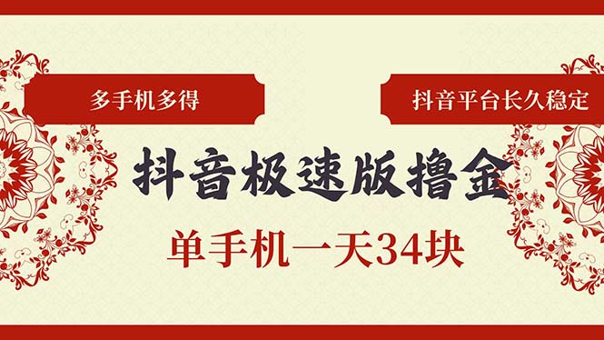 抖音极速版撸金 单手机一天34块 多手机多得 抖音平台长期稳定-王总副业网