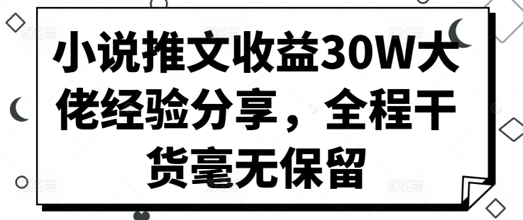 小说推文收益30W大佬经验分享，全程干货毫无保留-王总副业网