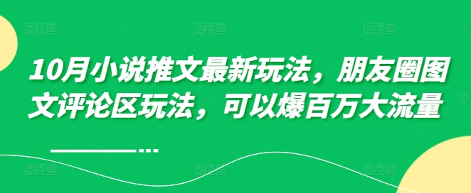 10月小说推文最新玩法，朋友圈图文评论区玩法，可以爆百万大流量-王总副业网