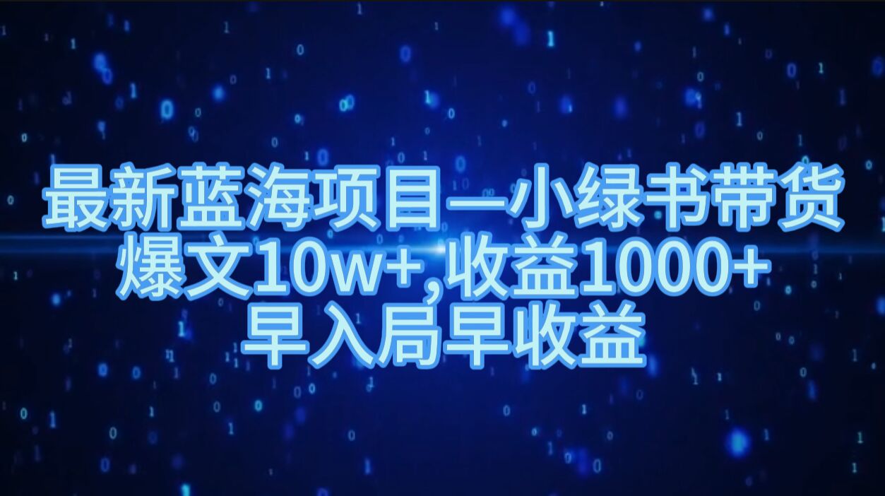 最新蓝海项目小绿书带货，爆文10w+，收益1000+，早入局早获益-王总副业网