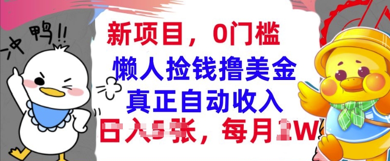 懒人捡钱撸美金，最新项目，每月过W+无脑操作，真正自动收入-王总副业网