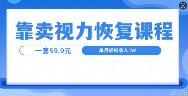 靠卖视力恢复教程一单59.9，单月变现1W，小白可复制-王总副业网