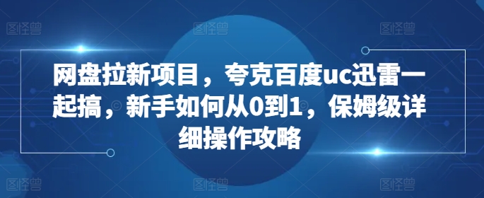 网盘拉新项目，夸克百度uc迅雷一起搞，新手如何从0到1，保姆级详细操作攻略-王总副业网