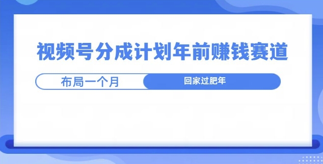 视频号分成计划年前挣钱赛道，布局一个月，回家过肥年-王总副业网