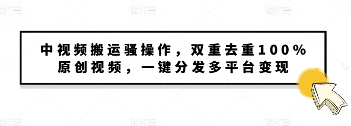 中视频搬运骚操作，双重去重100%原创视频，一键分发多平台变现，新手小白无脑操作-王总副业网