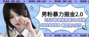 男粉暴力掘金2.0,7天千粉号,轻松月入过w-王总副业网