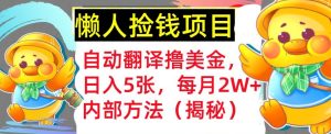 自动翻译撸美金,懒人捡钱,每月2W+内部方法,首次公开-王总副业网