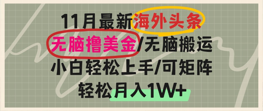 海外头条，无脑搬运撸美金，小白轻松上手，可矩阵操作，轻松月入1W+-王总副业网