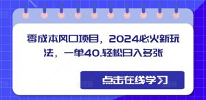 零成本风口项目,2024必火新玩法,一单40,轻松日入300+-王总副业网