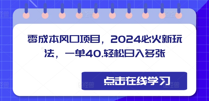 零成本风口项目，2024必火新玩法，一单40，轻松日入300+-王总副业网