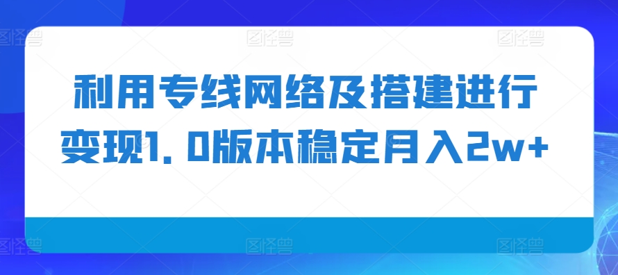 利用专线网络及搭建进行变现1.0版本，稳定月入2w+-王总副业网