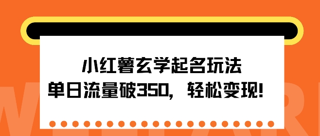 小红薯玄学起名玩法，单日流量破350+，轻松变现-王总副业网