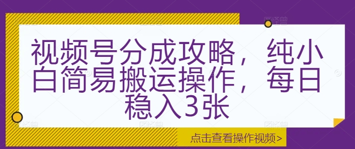 视频号分成攻略，纯小白简易搬运操作，每日稳入300+-王总副业网