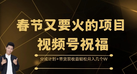 春节又要火的项目视频号祝福，分成计划+带货双收益，轻松月入几个W-王总副业网