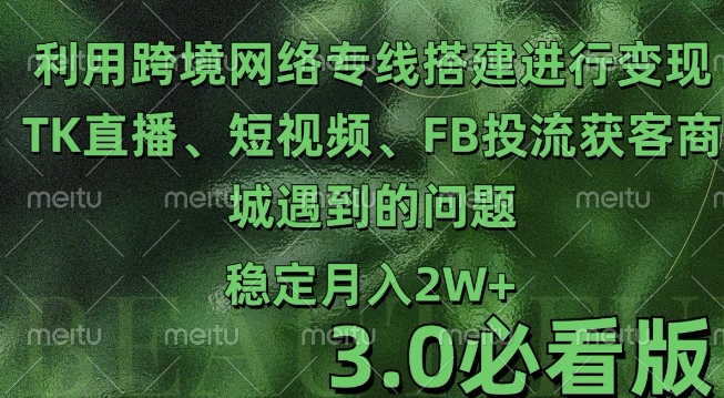 利用跨境电商网络及搭建TK直播、短视频、FB投流获客以及商城遇到的问题进行变现3.0必看版-王总副业网