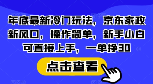 年底最新冷门玩法，京东家政新风口，操作简单，新手小白可直接上手，一单挣30-王总副业网