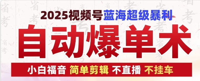 2025视频号蓝海超级暴利自动爆单术1.0 ，小白褔音 简单剪辑 不直播 不挂车-王总副业网