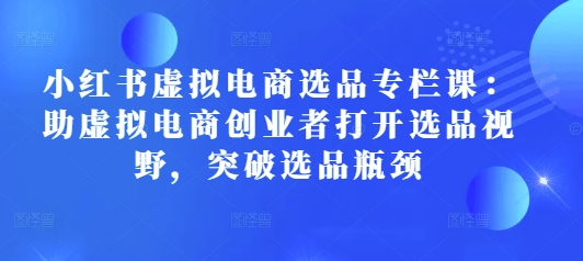 小红书虚拟电商选品专栏课：助虚拟电商创业者打开选品视野，突破选品瓶颈-王总副业网