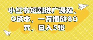 小红书短剧推广课程,0成本,一万播放80元,日入500+-王总副业网