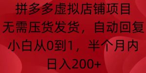 拼多多虚拟店铺项目,无需压货发货,自动回复,小白从0到1,半个月内日入200+-王总副业网