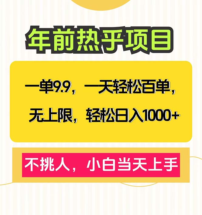 一单9.9，一天百单无上限，不挑人，小白当天上手，轻松日入1000+-王总副业网