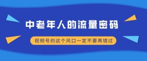 中老年人的流量密码,视频号的这个风口一定不要再错过,小白轻松月入过W-王总副业网