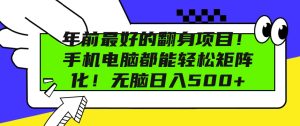 年前最好的翻身项目,手机电脑都能轻松矩阵化,无脑日入500+-王总副业网