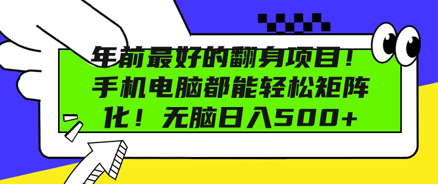 年前最好的翻身项目，手机电脑都能轻松矩阵化，无脑日入500+-王总副业网