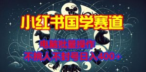 小红书国学赛道,电脑批量操作,不挑人不封号日入400+-王总副业网