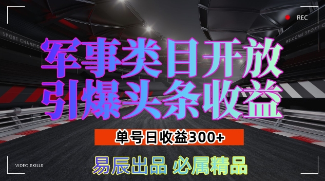 军事类目开放引爆头条收益，单号日入300+，新手也能轻松实现收益暴涨-王总副业网