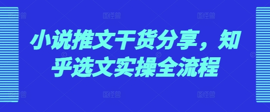 小说推文干货分享，知乎选文实操全流程-王总副业网