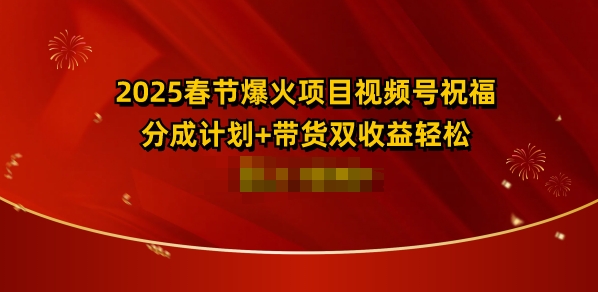 2025春节爆火项目视频号祝福，分成计划+带货双收益，轻松日入多张-王总副业网